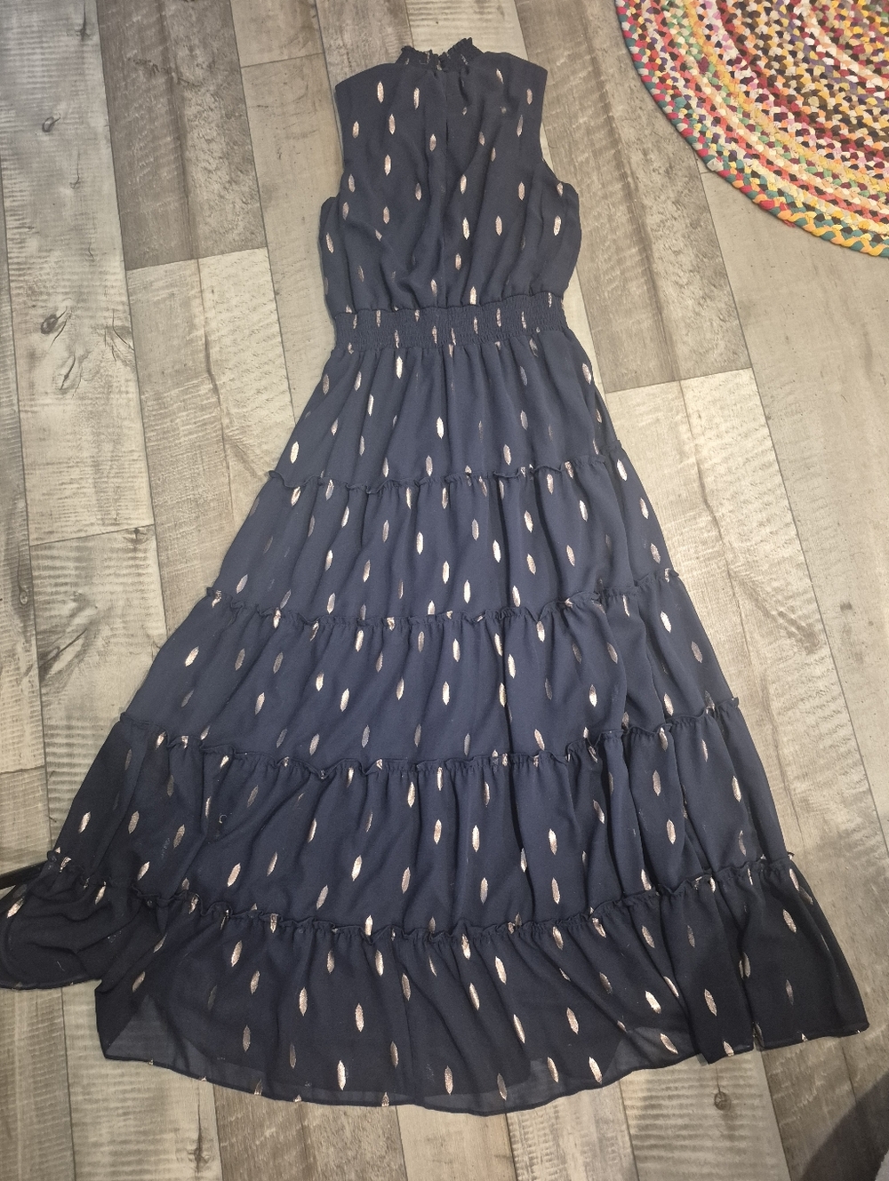 MSK Dress Maxi Dress Sleeveless Navy Gold Dot Print S - Picture 2 of 10